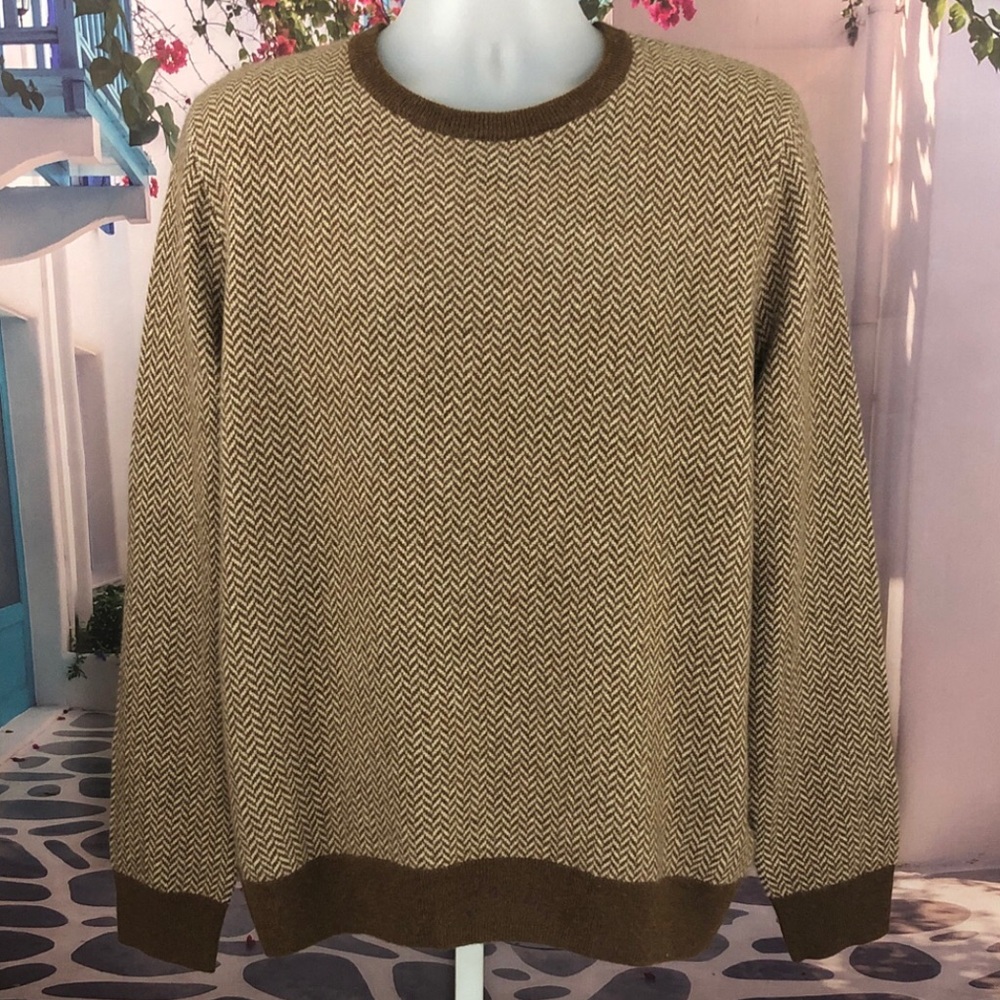 NWT J. Crew 100% Cashmere Brown Herringbone Crewneck Sweater